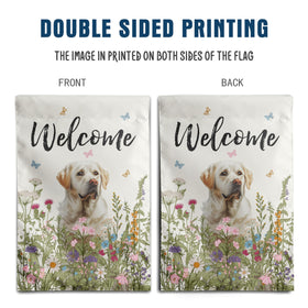DZGlobal Floral White Lab Flag hanging sleeve demonstrates easy installation on stands