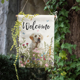DZGlobal Floral White Lab Flag outdoors in sunlight shows vivid colors