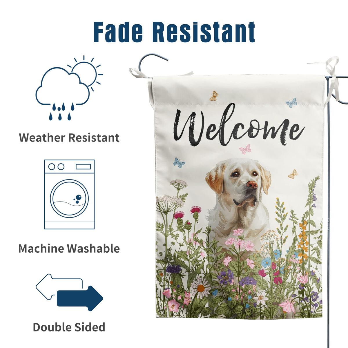 DZGlobal Floral White Lab Flag close-up stitching highlights quality craftsmanship
