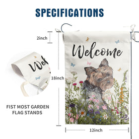 DZGlobal Floral Yorkie garden flag back view showing vibrant design for garden displays.