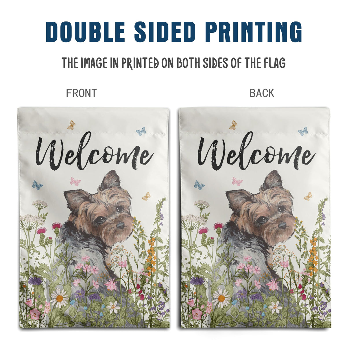 DZGlobal Floral Yorkie garden flag all-weather polyester fabric withstands outdoor use.
