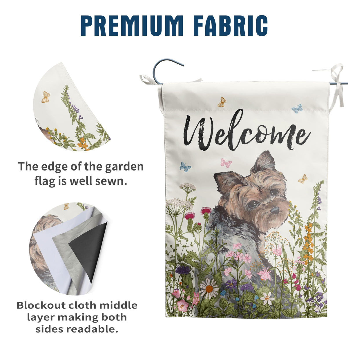 DZGlobal Floral Yorkie garden flag easy-install hanging sleeve for quick setup.