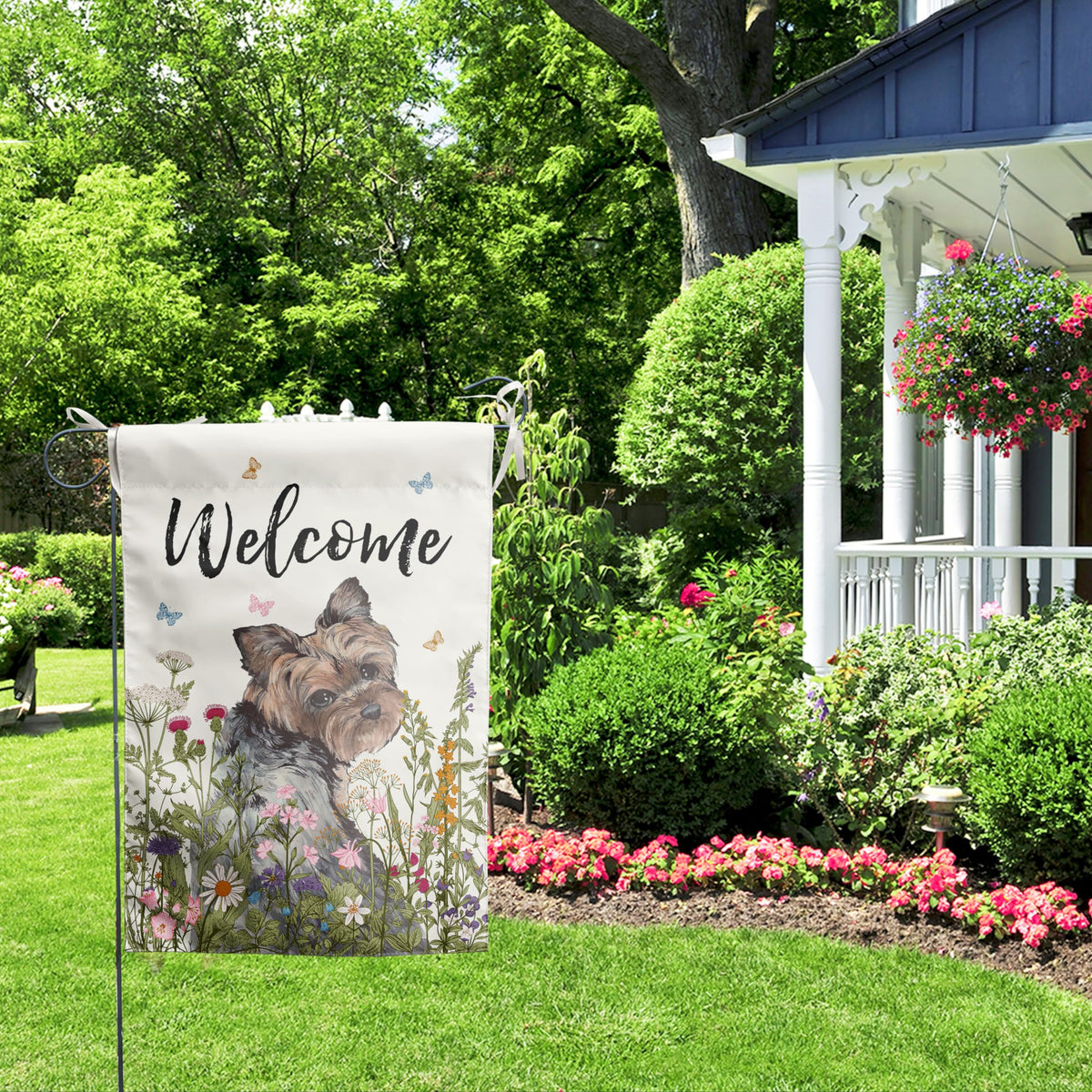 DZGlobal Floral Yorkie garden flag outdoor-indoor versatility for porch and garden decor.