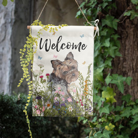 DZGlobal Floral Yorkie garden flag reinforced corners boost durability.