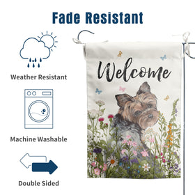 DZGlobal Floral Yorkie garden flag vivid-color printing enhances curb appeal.