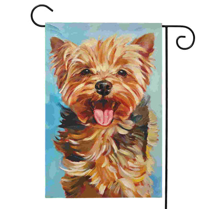 DZGlobal Happy Yorkie flag flutters colorfully on a sunny porch, boosting curb appeal.
