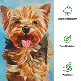 DZGlobal Happy Yorkie flag shows bright colors for outdoor display all year.