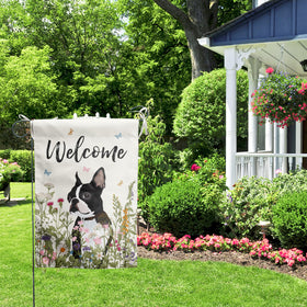 DZGlobal floral-boston-terrier flag adds curb appeal to outdoor welcome spaces