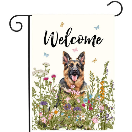 DZGlobal floral German Shepherd garden flag for outdoor decor with bright colors