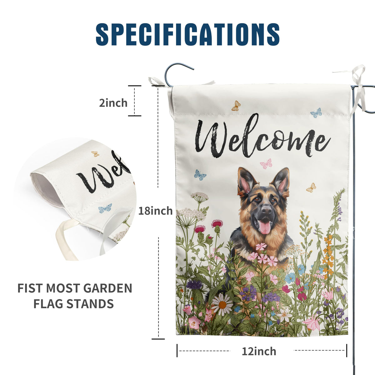 DZGlobal double-sided garden flag featuring floral German Shepherd design