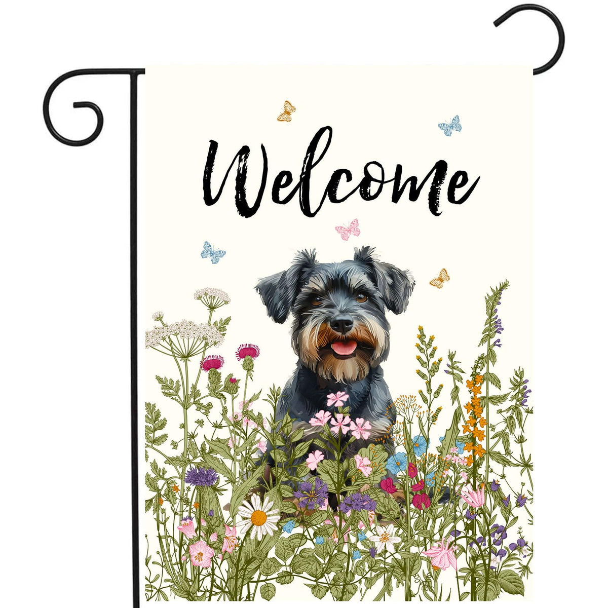 DZGlobal floral schnauzer garden flag enhances outdoor curb appeal with bright colors.