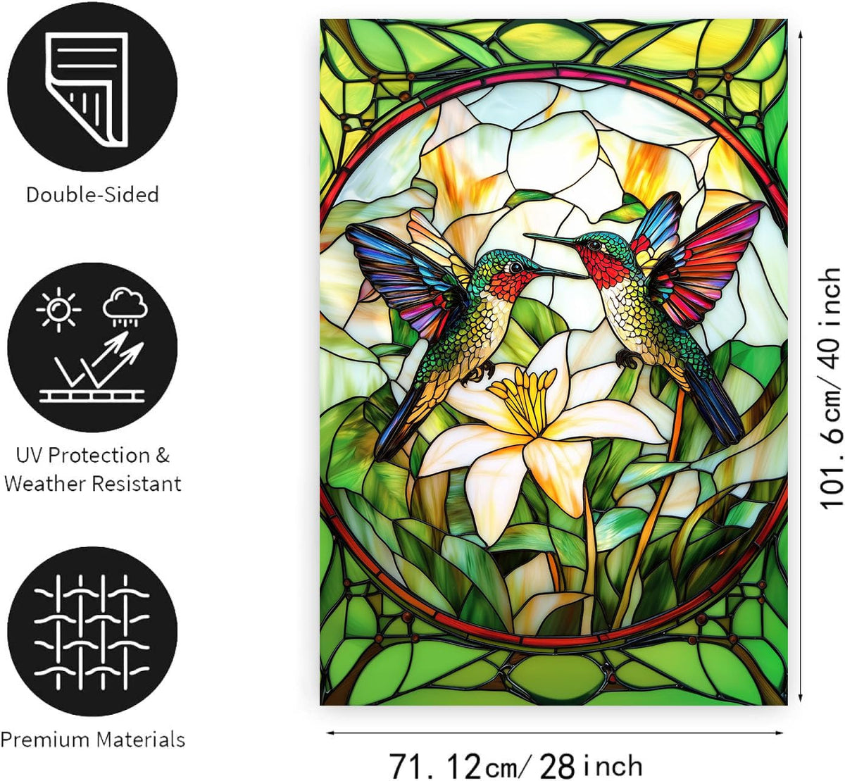 DZGlobal stained glass hummingbird flag double-sided print visible from both sides
