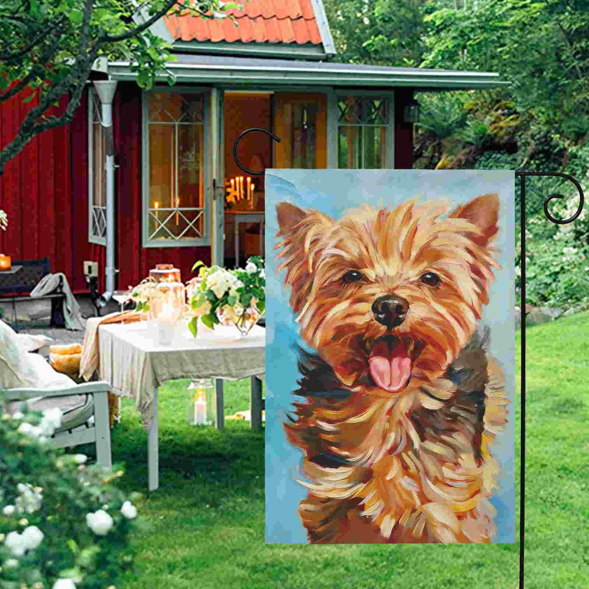 DZGlobal Yorkie flag hanging sleeve enables quick and easy porch display.