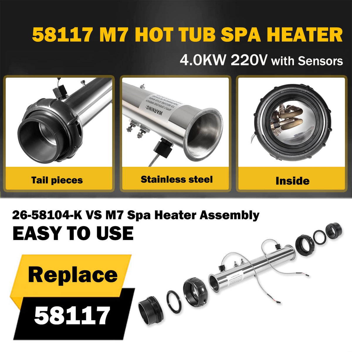 E-cowlboy 58117 heater assembly side view; compact fit for tight spaces.