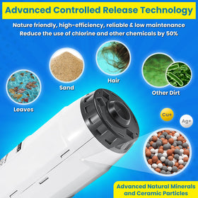 E-cowlboy advanced-release technology graphic showing efficient treatment for larger pools.