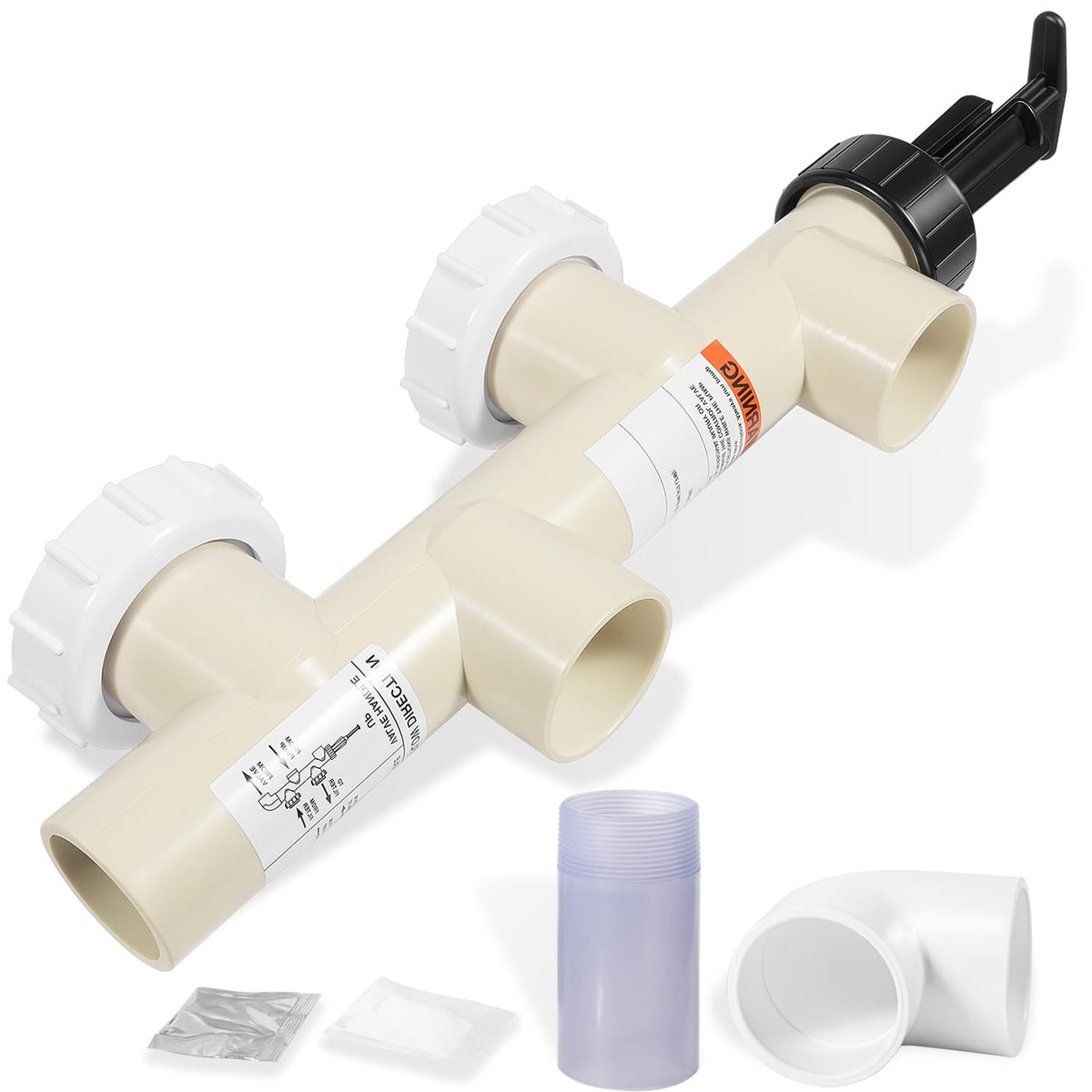 E-Cowlboy PVC push-pull valve assembly with ergonomic handle for leak-free filtration control.