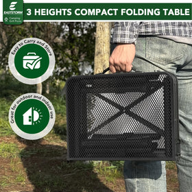 E EASTSTORM Folding Grill Table fits grills under 23x15 inches for compact setups.