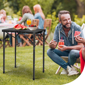 E EASTSTORM Folding Grill Table height settings demonstrate flexible cooking height.