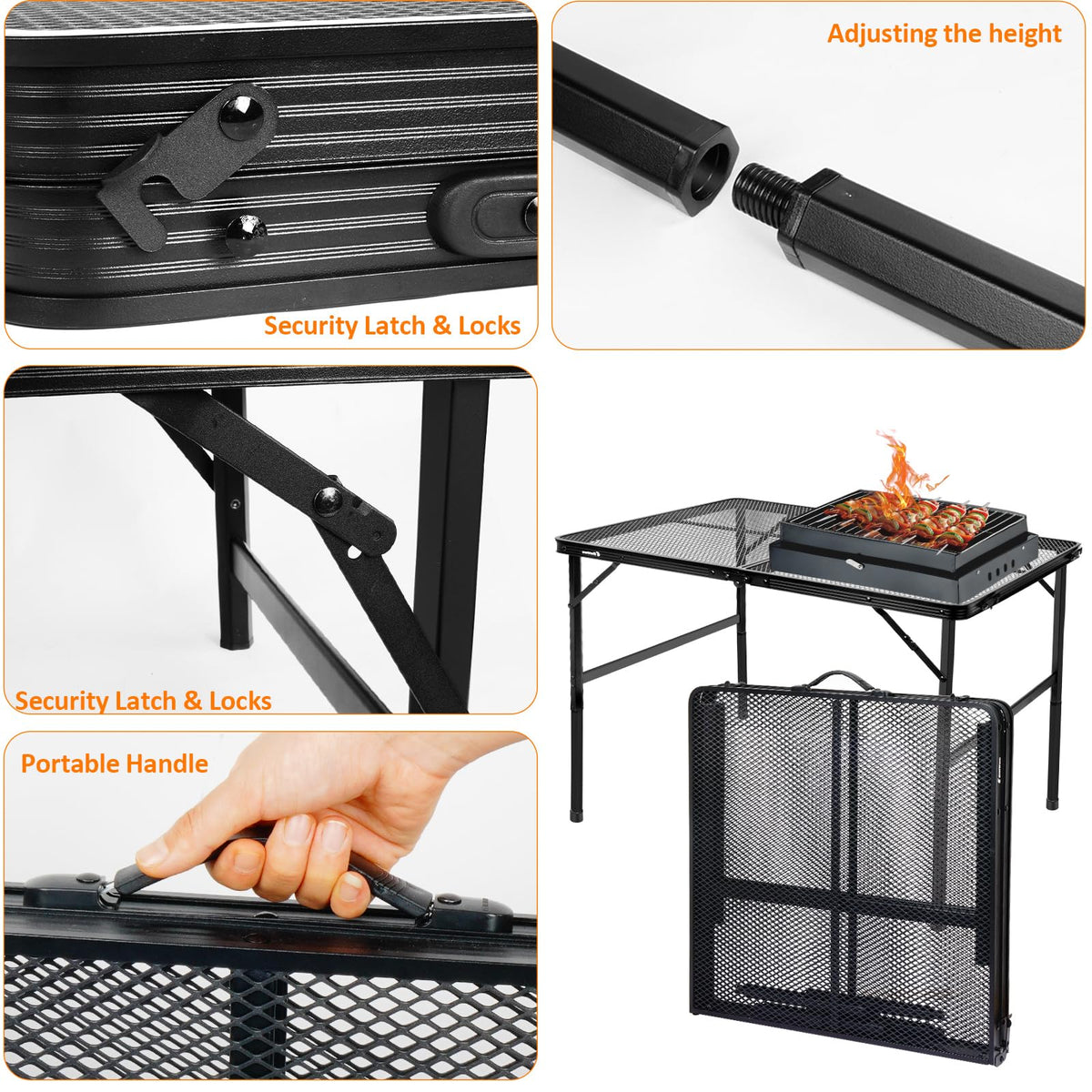 E EASTSTORM adjustable-height table supports versatile cooking and dining setups.