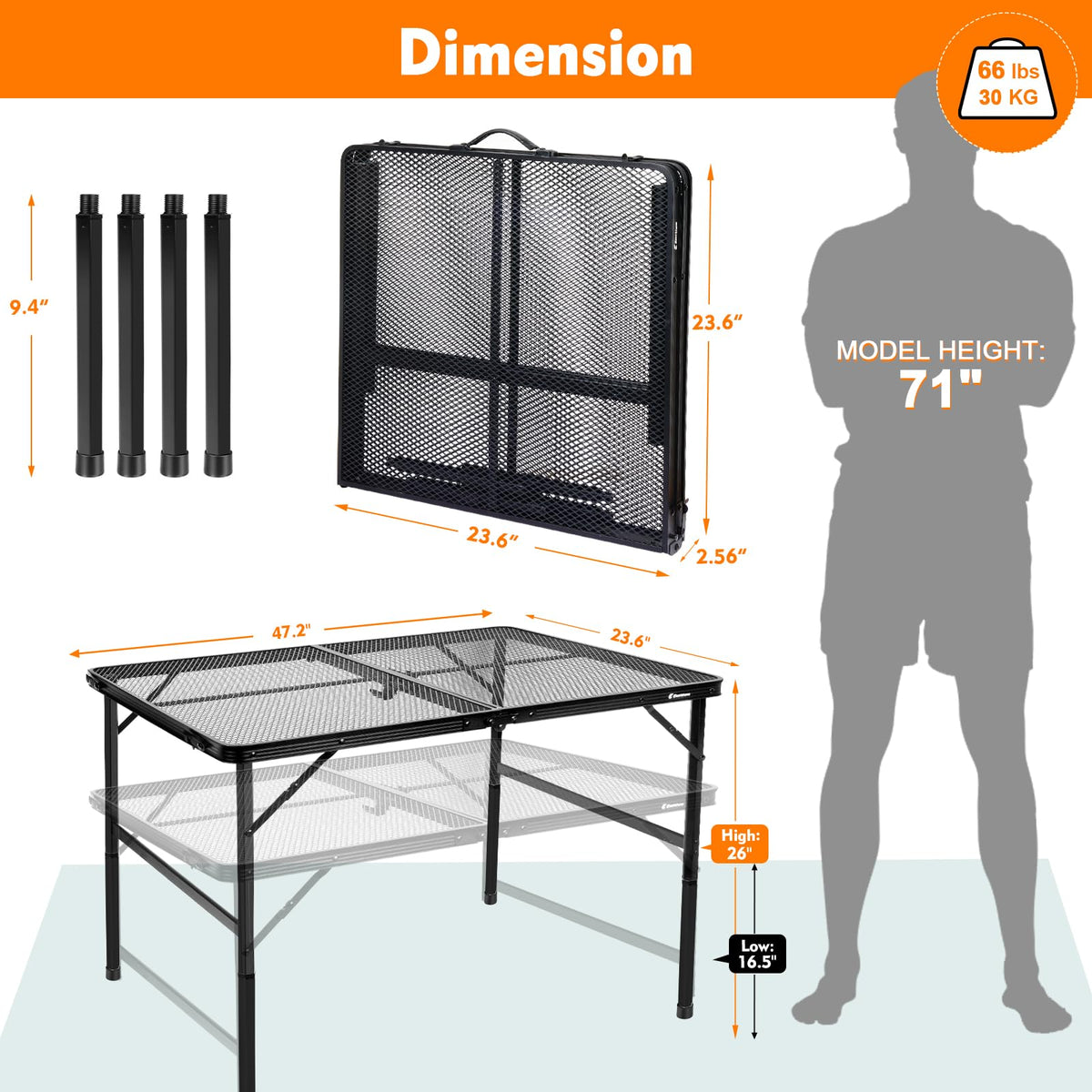 E EASTSTORM aluminum-frame folding table stands strong in rain and wind.