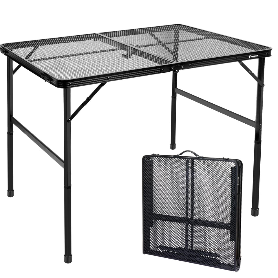 E EASTSTORM 4ft folding table collapsed with carry handle for easy transport.