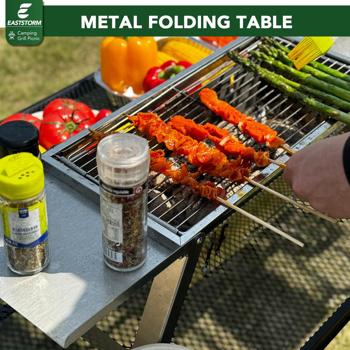 E EASTSTORM outdoor dining scene with compact table