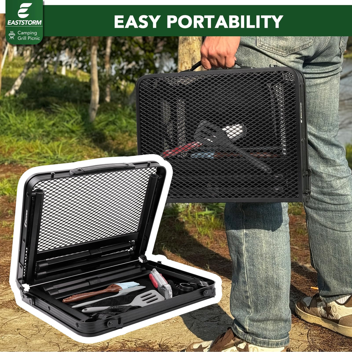 E EASTSTORM portable mesh bag enhances organization on trips