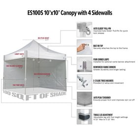 E-Z UP ES100S sidewalls extended provide privacy and product visibility