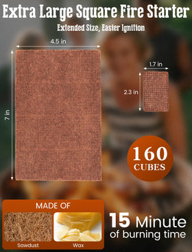E500 easy-ignite campfire cubes for quick lighting with one match.