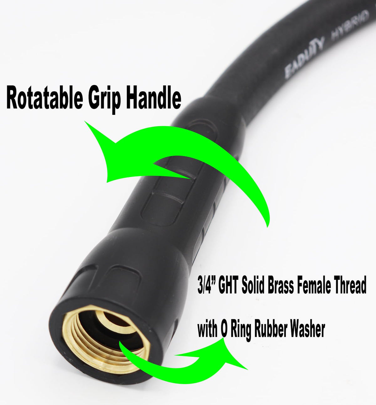 EADUTY Hybrid Garden Hose brass fittings visible, promising long-lasting leaks prevention