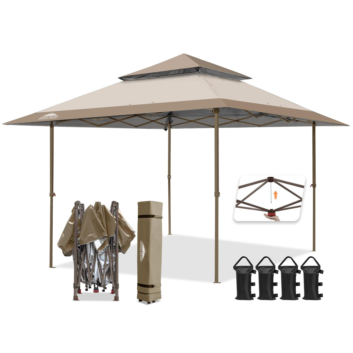 Eagle Peak 13x13 canopy center lock enables quick one-person setup for outdoor shade.