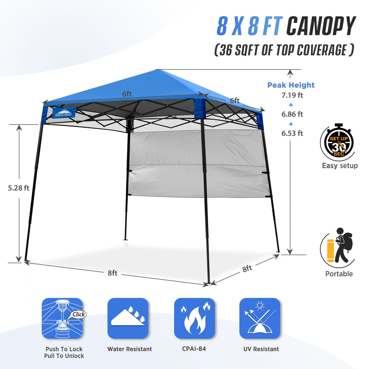 EAGLE PEAK canopy top with 190T Oxford fabric delivers UPF 50+ sun protection