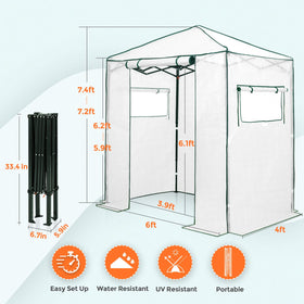 Eagle Peak 6x4 walk-in greenhouse zippered doors enable quick entry.