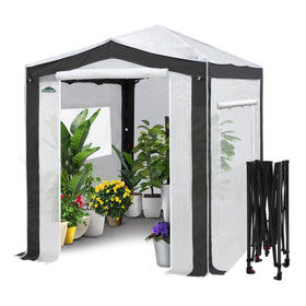 Eagle Peak 8x6 walk-in greenhouse with center lock for quick setup.