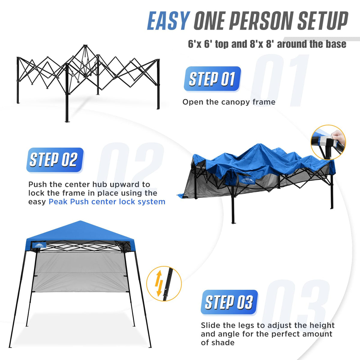 EAGLE PEAK 8x8 base-footprint provides 36 sq ft of shade