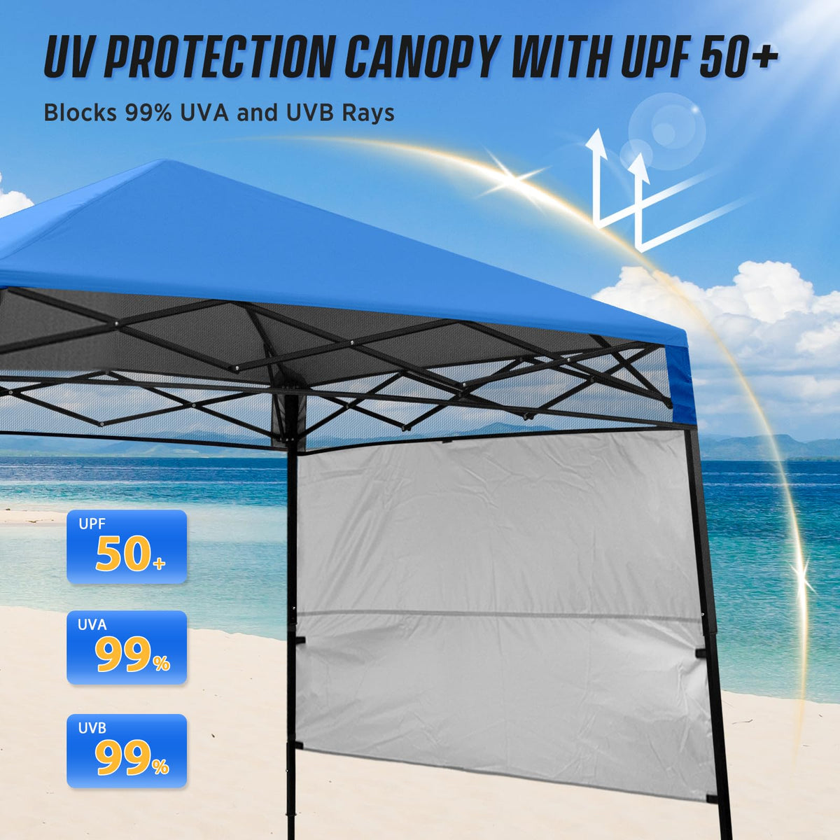 EAGLE PEAK 8x8 canopy slant leg frame provides sturdy stability on uneven ground