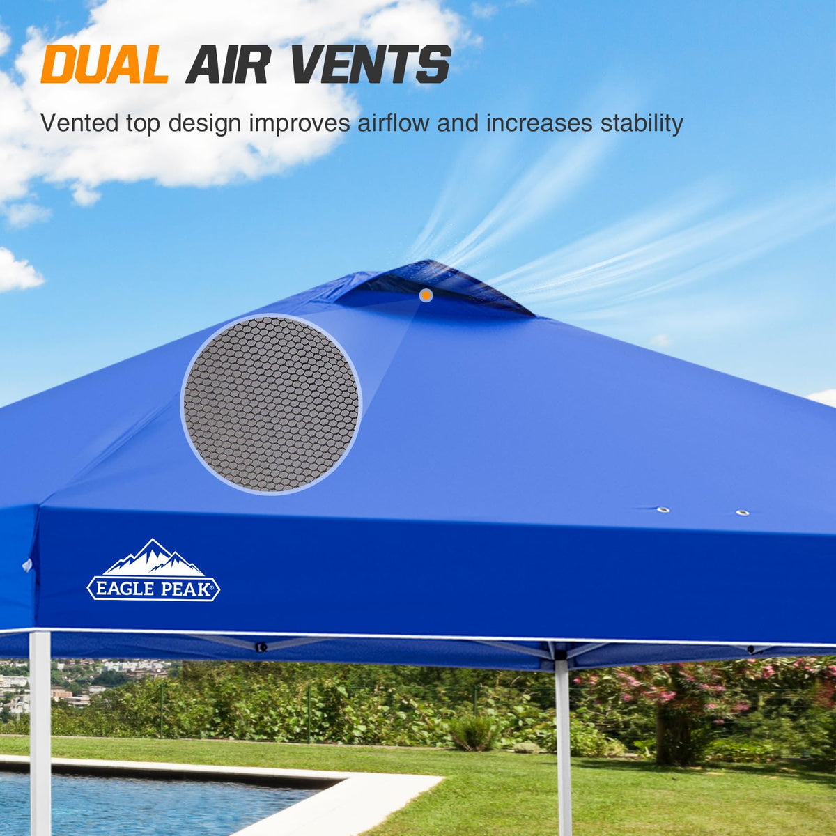 EAGLE PEAK canopy setup with center lock enables quick one-person operation