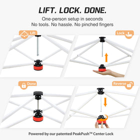 Eagle Peak slant-leg design offers stable support on uneven ground