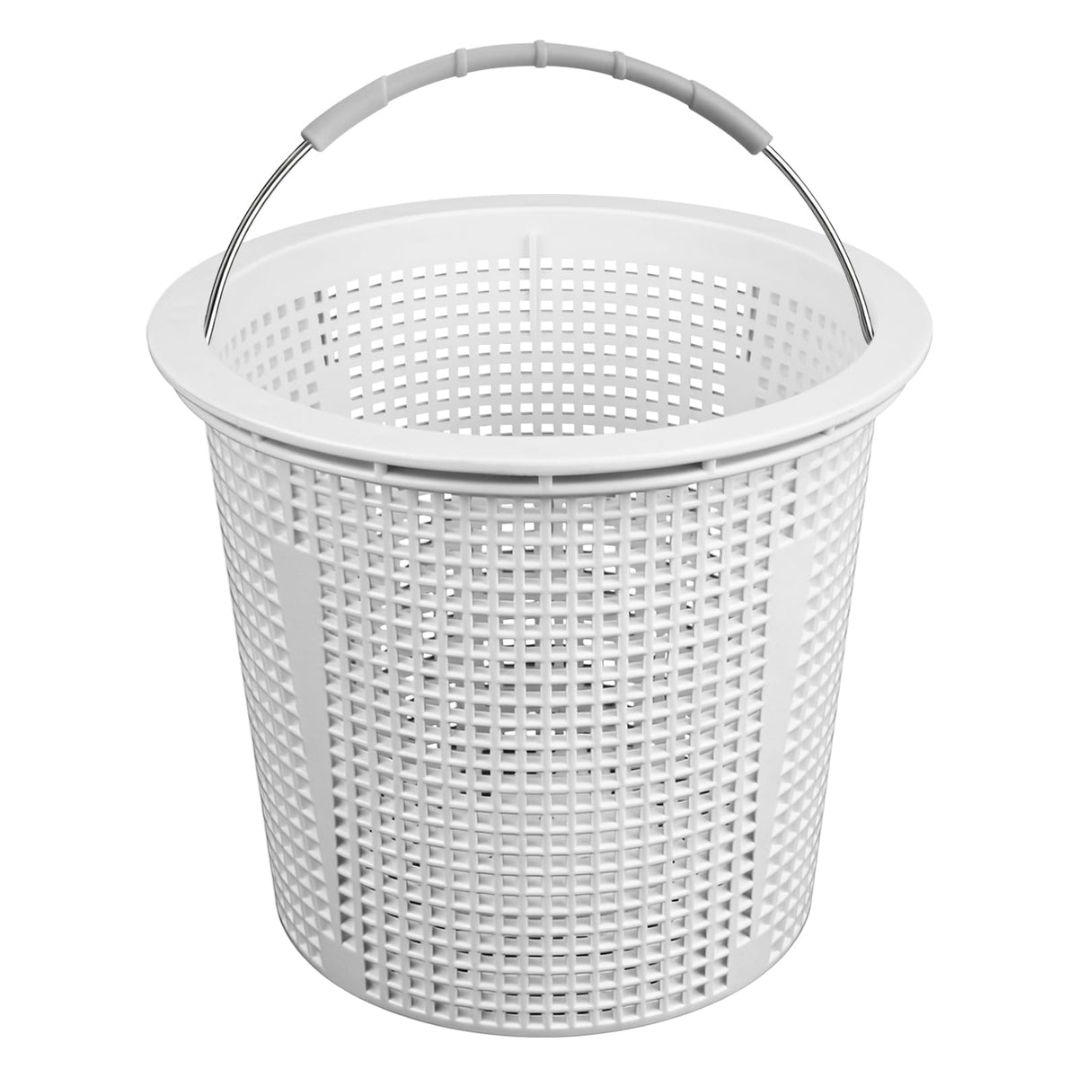 EAGLEGGO heavy-duty 8in pool skimmer basket inside view captures leaves and debris efficiently.
