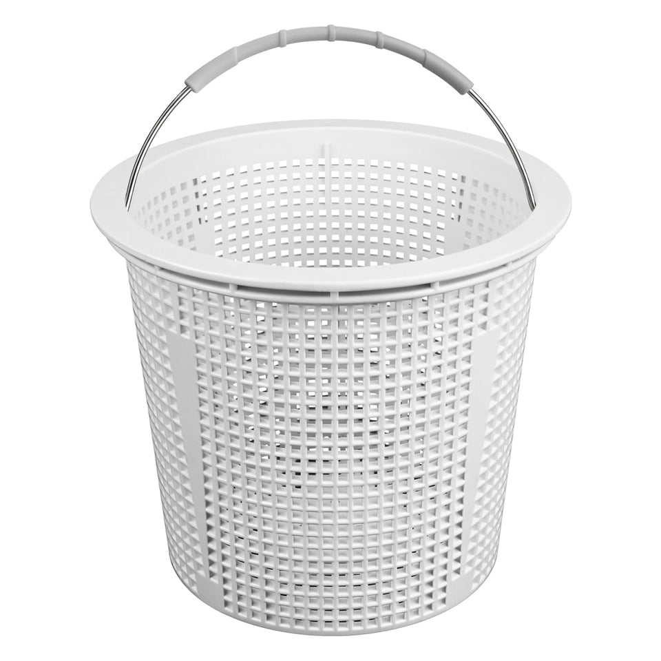 EAGLEGGO heavy-duty 8in pool skimmer basket inside view captures leaves and debris efficiently.