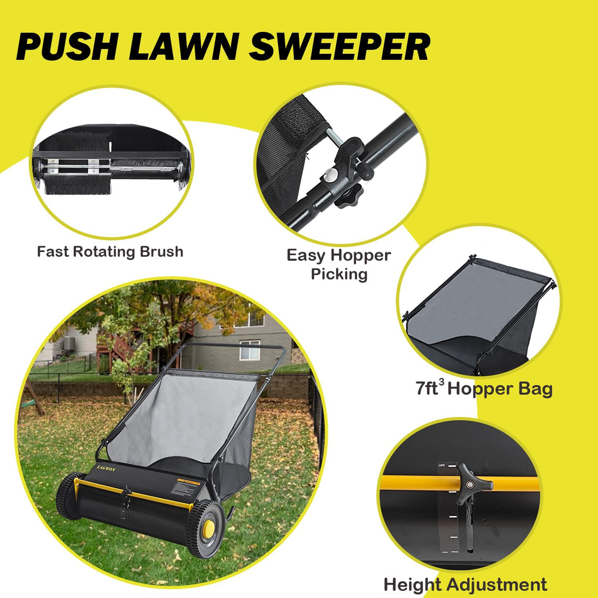 Removable 7 cu ft hopper bag simplifies emptying after big cleanups.