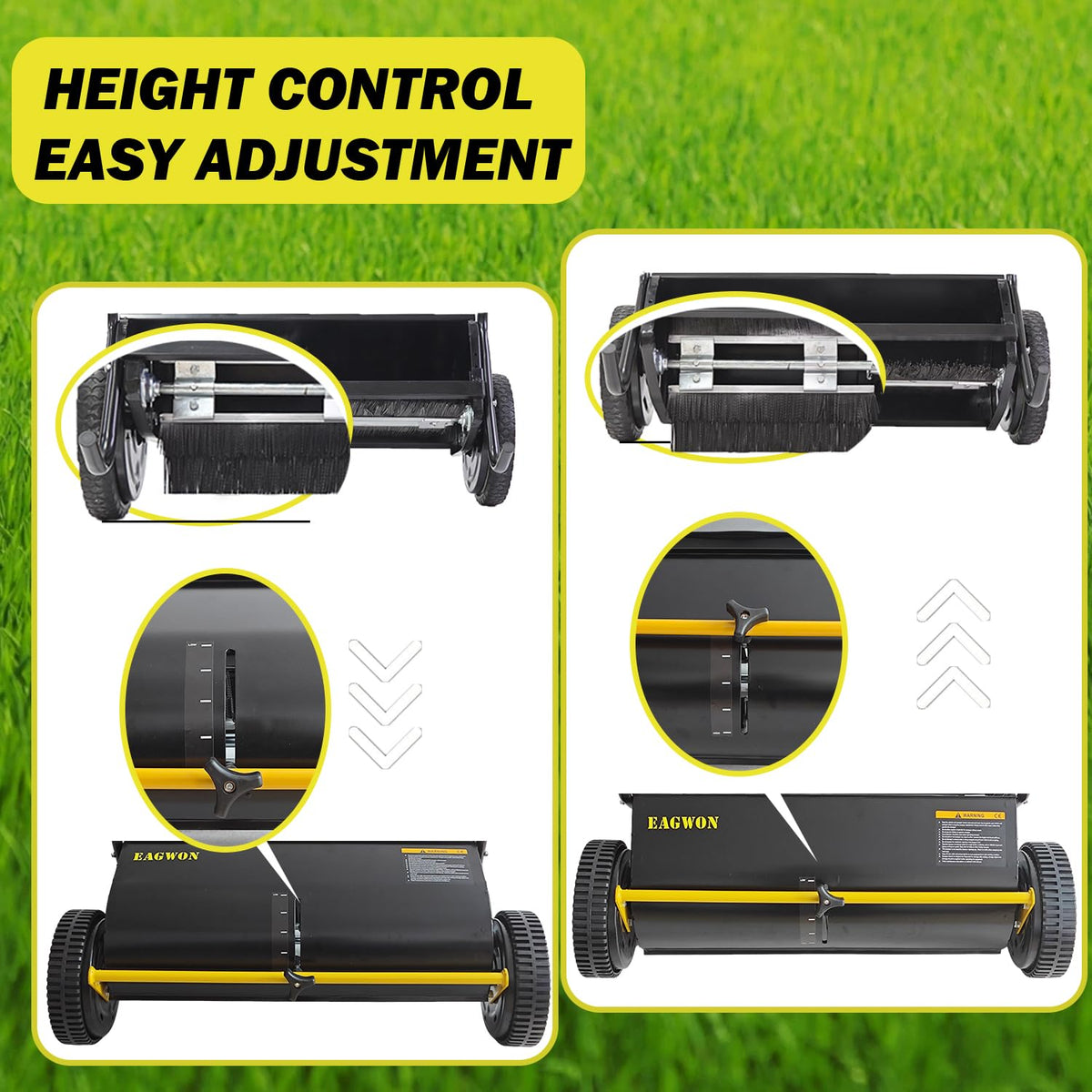 Versatile use on lawns, paths, driveways, and patios with EAGWON sweeper.