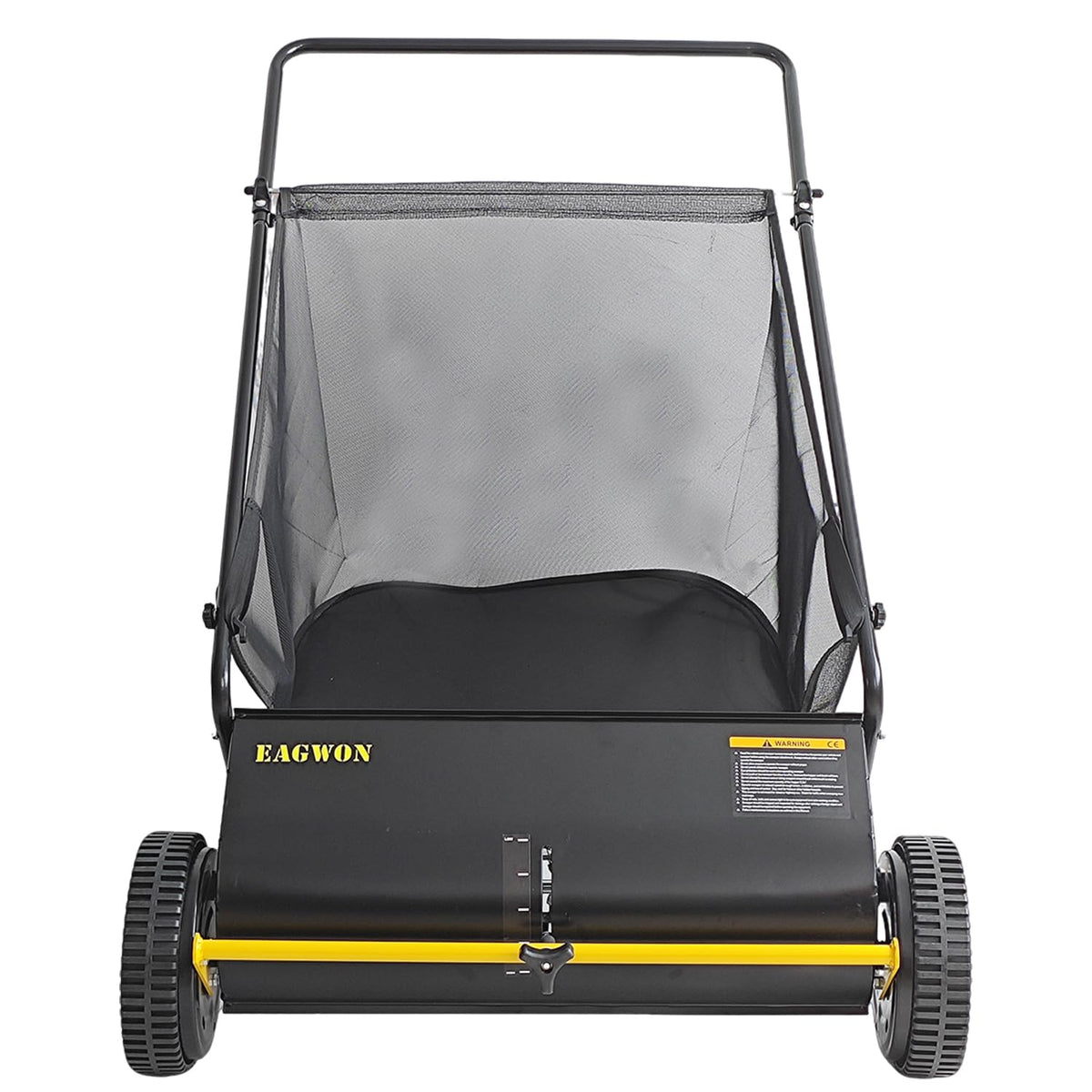 Four spinning brushes in action on the EAGWON lawn sweeper for leaves.