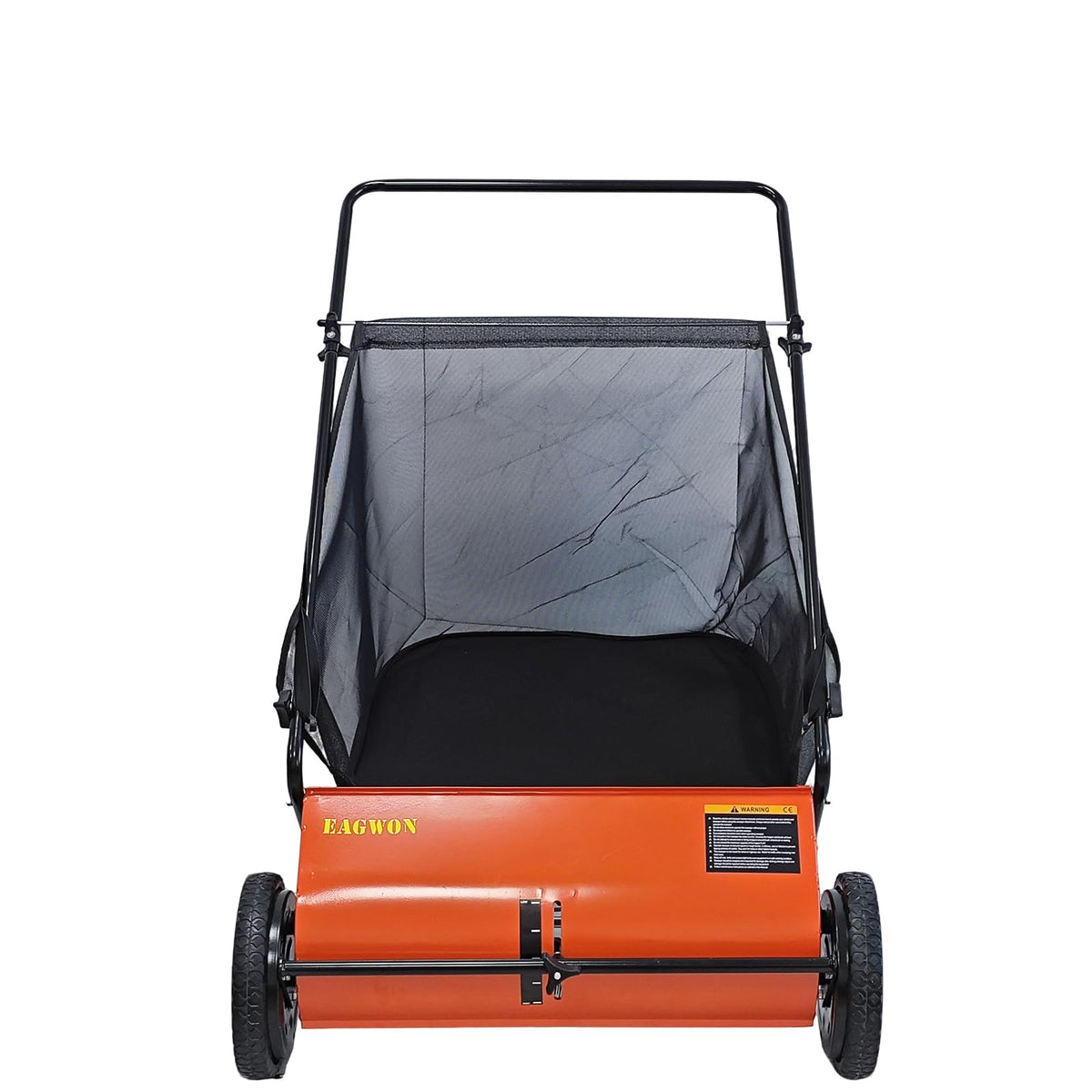 EAGWON push sweeper with 7-cu-ft hopper for fewer dumps.