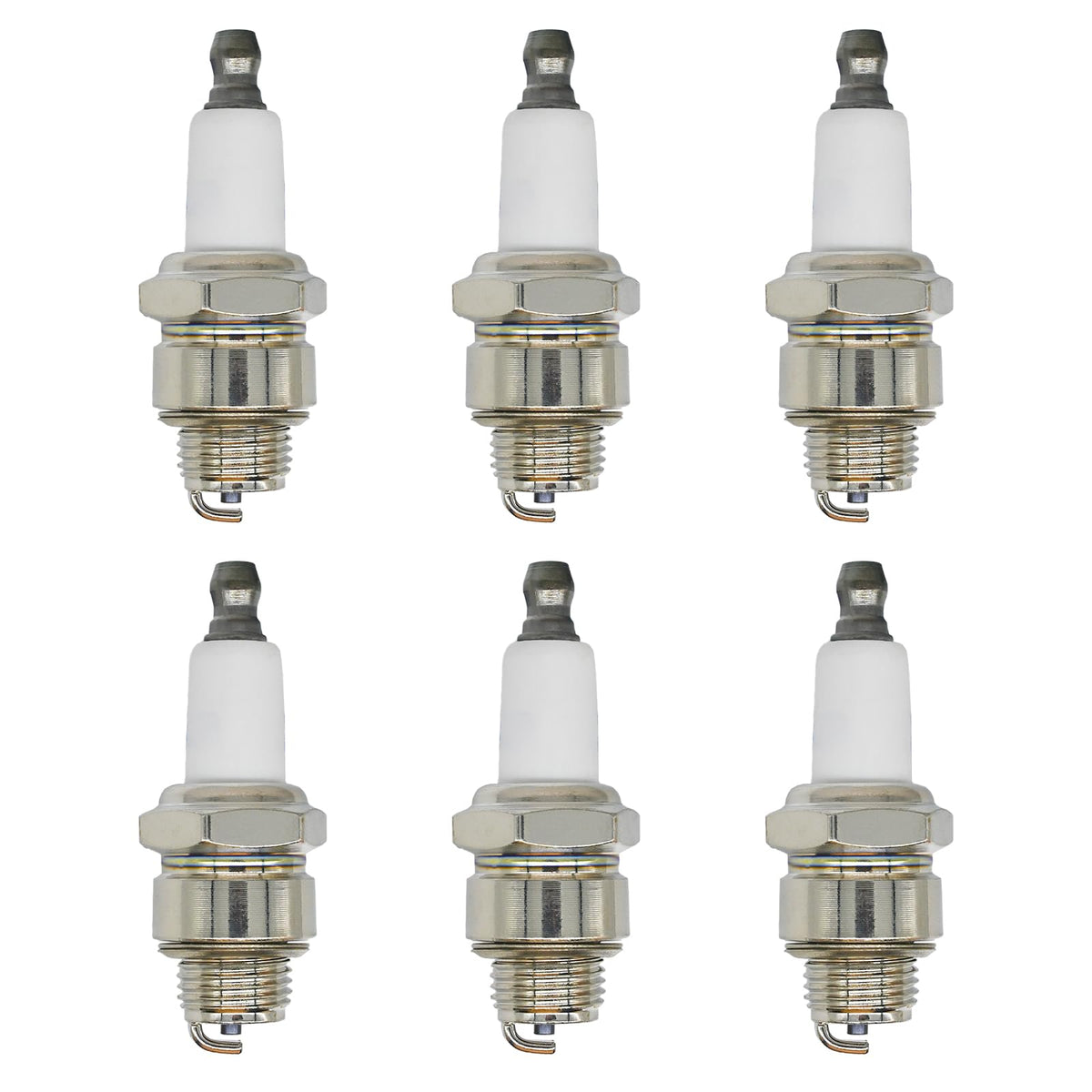 Eamonhigh J19LM spark plug in a 6-pack for mower maintenance.