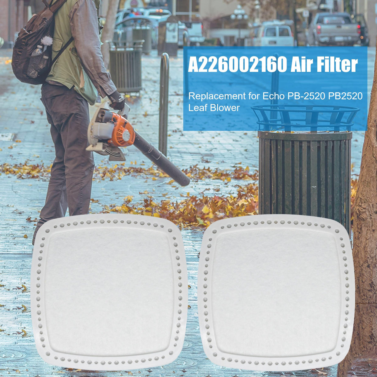 Two-pack of Eamonhigh air filters for Echo PB-2520 with convenient storage