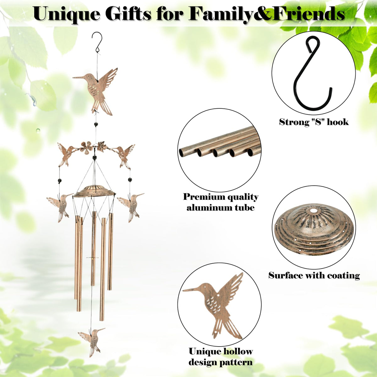 Eandisom wind chimes include S-shaped hooks for easy hanging.