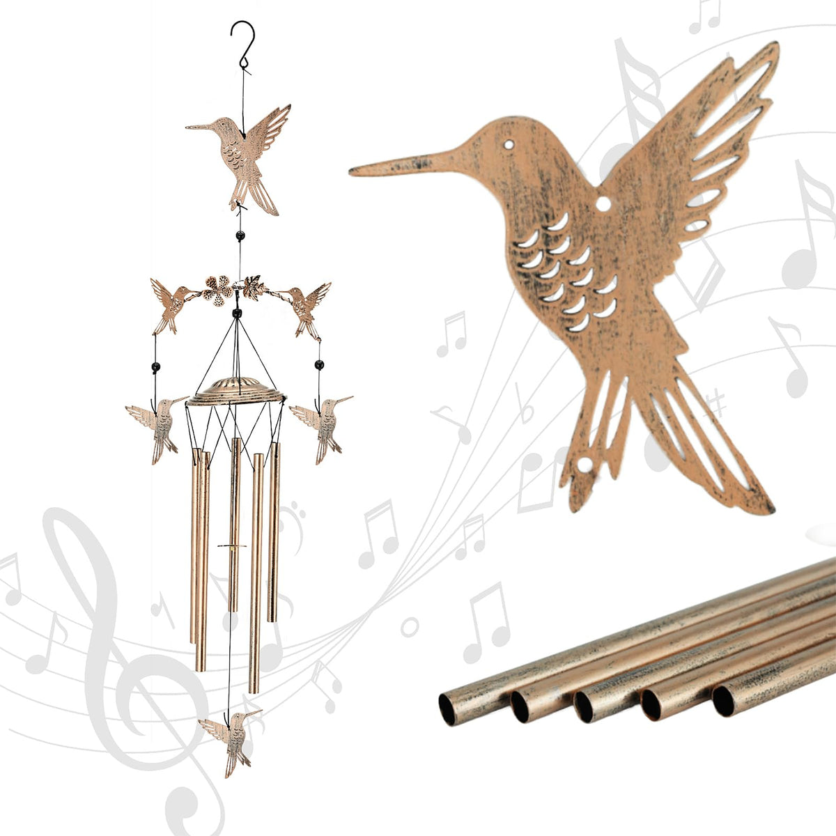 Eandisom hummingbird wind chimes top design adds striking outdoor decor and focal charm.