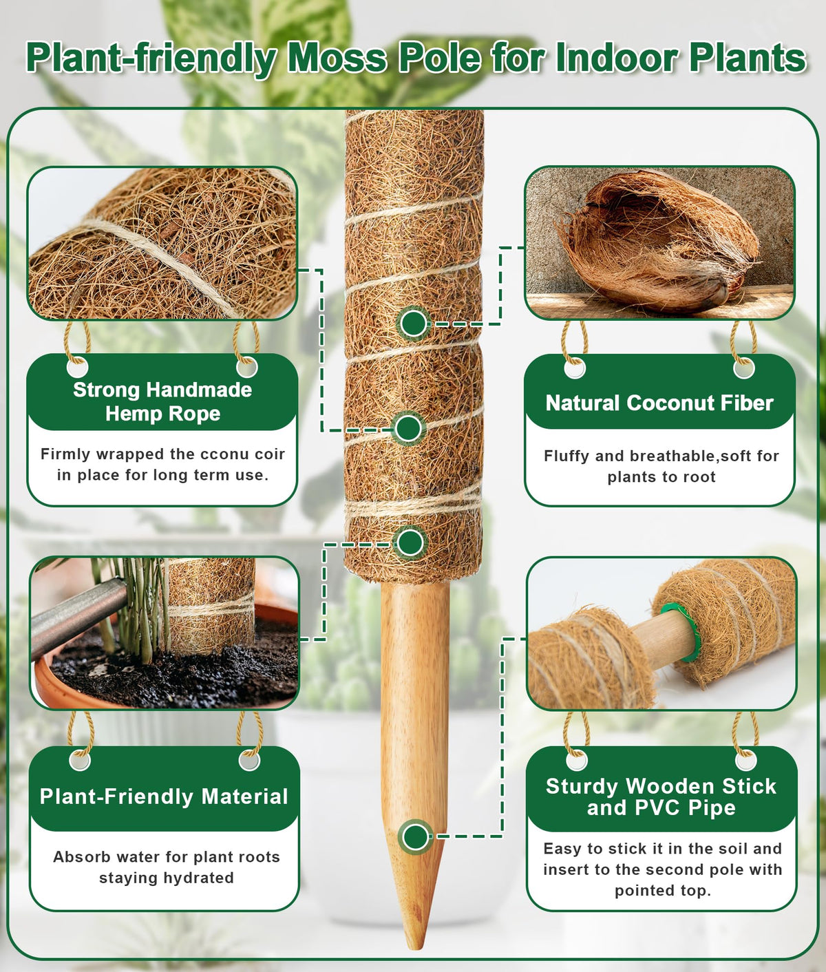 EAONE 16-inch moss pole ready for quick setup and adjustable plant support