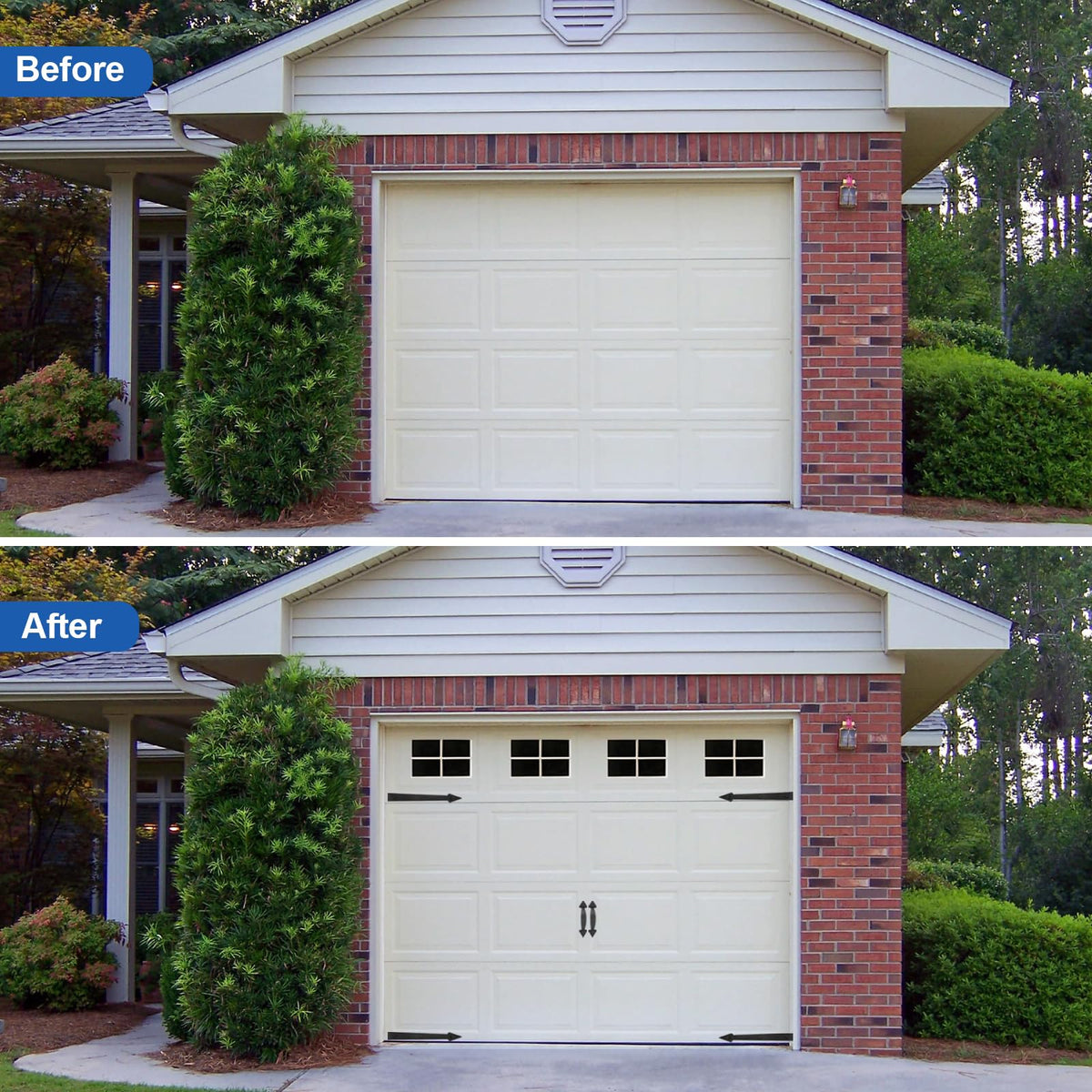 Eapele black-surface garage décor enhances curb appeal with a sleek finish.